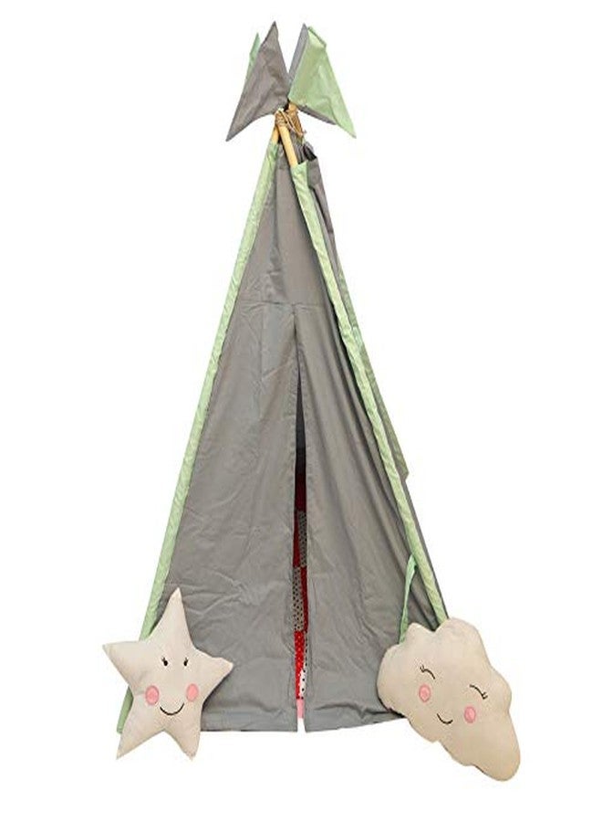 CREATIVE TEXTILES Tent House for Kids Teepee Play Tent for Kids, Portable Teepee Flag House for Boys & Girls, Play House for Indoor & Outdoor with Baby Pillow and Cushions-Grey - Image 4
